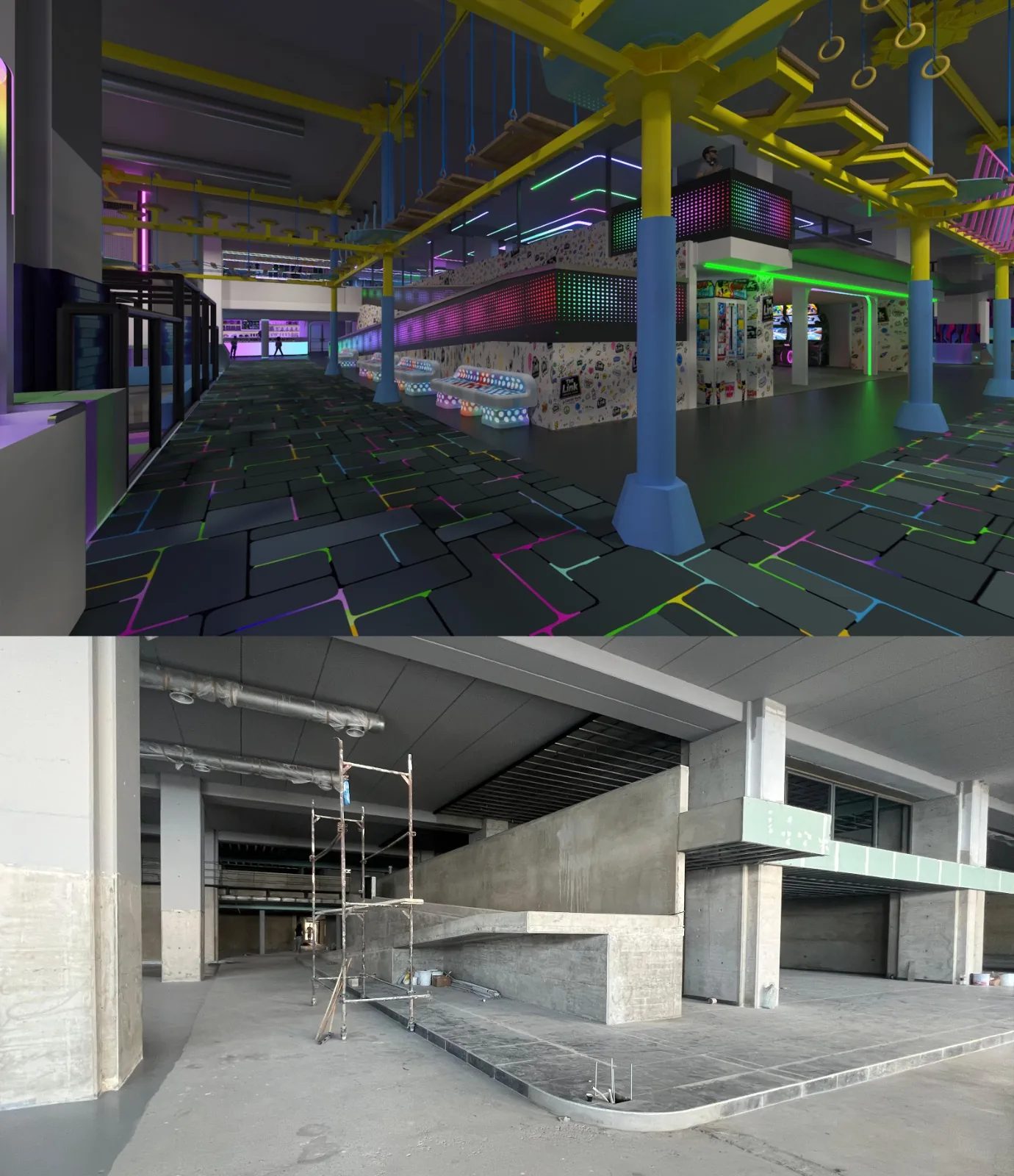The same space as rendered, and under construction