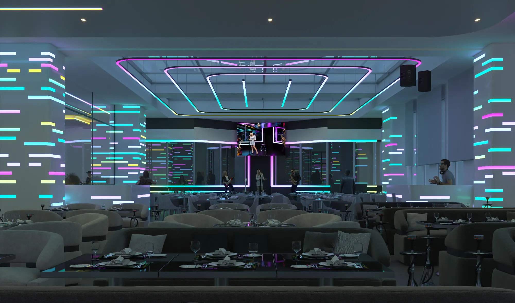 Multipurpose event room with stage