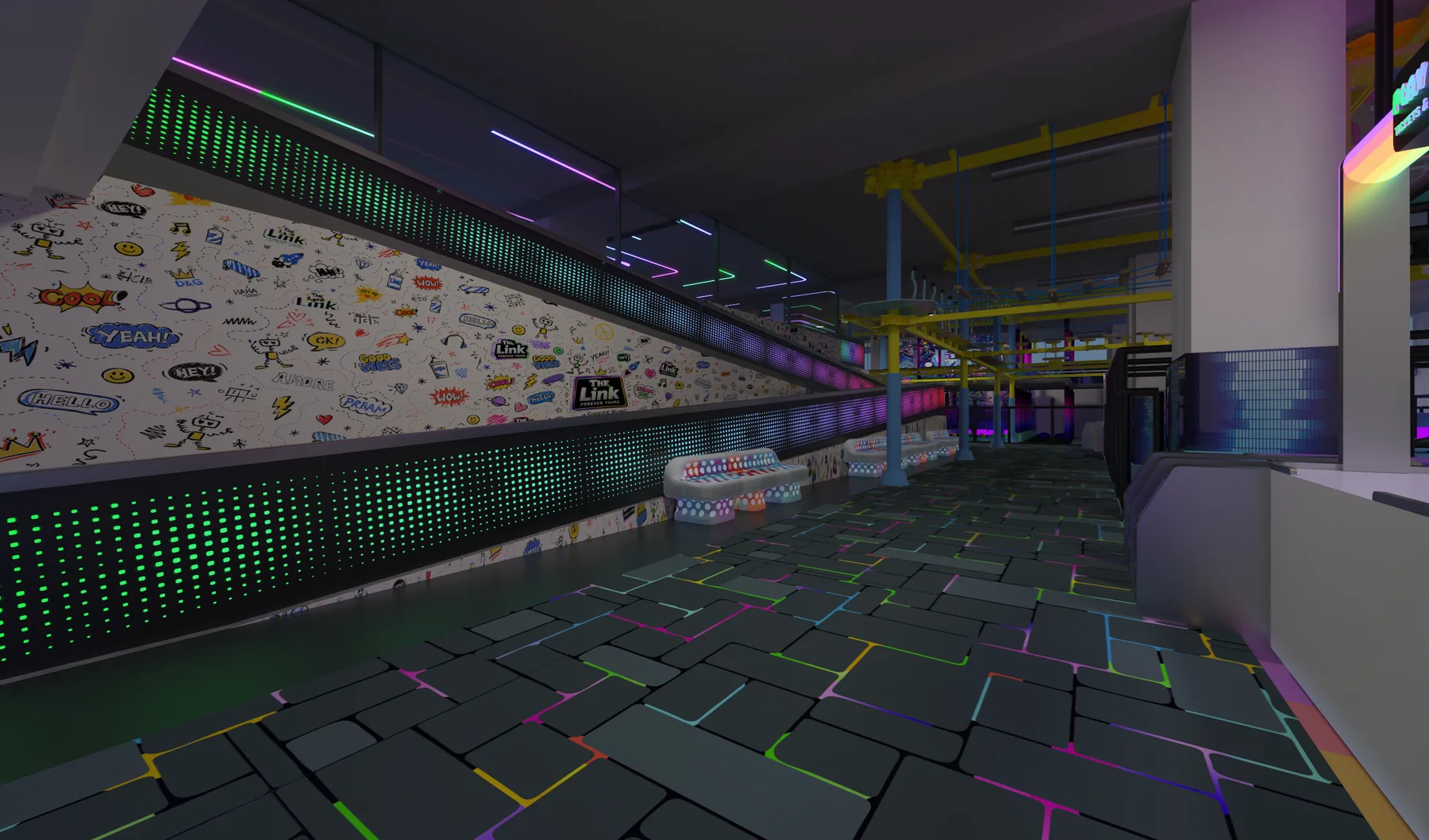Interactive floor and sticker wall